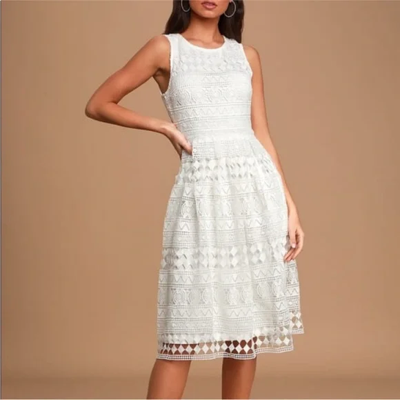 Lulu’s Madly in Love White Lace Midi Dress Size XS - Picture 5 of 14